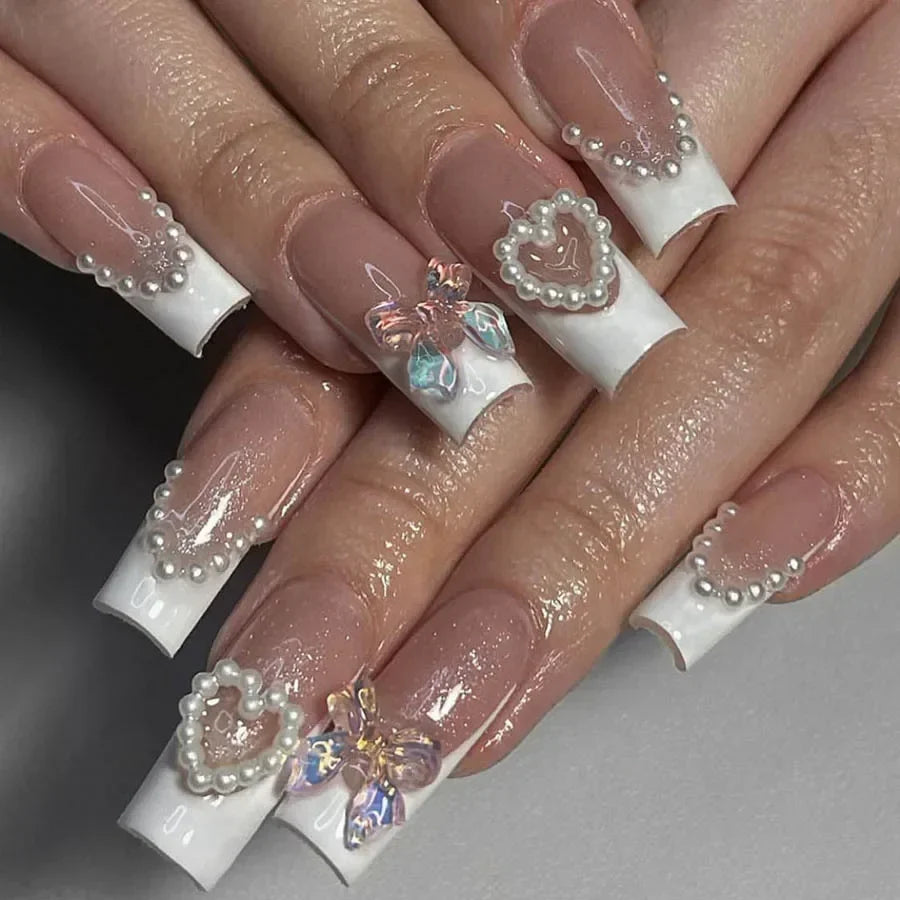 Mid Long Pink Leopard Press-On Nails with Bow