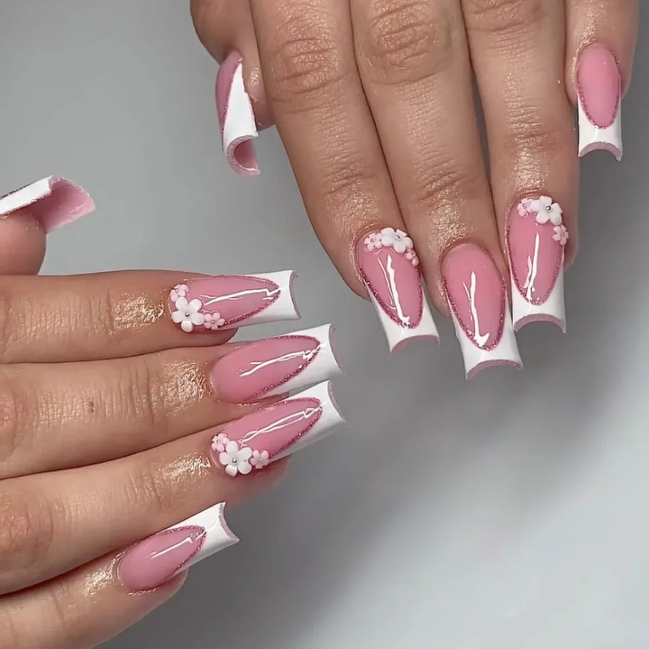 Mid Long Pink Leopard Press-On Nails with Bow