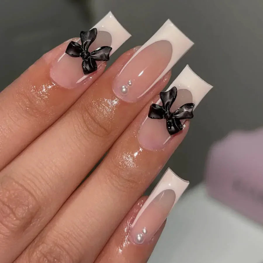 Mid Long Pink Leopard Press-On Nails with Bow