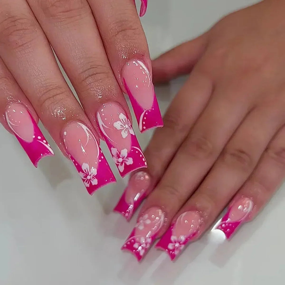 Mid Long Pink Leopard Press-On Nails with Bow