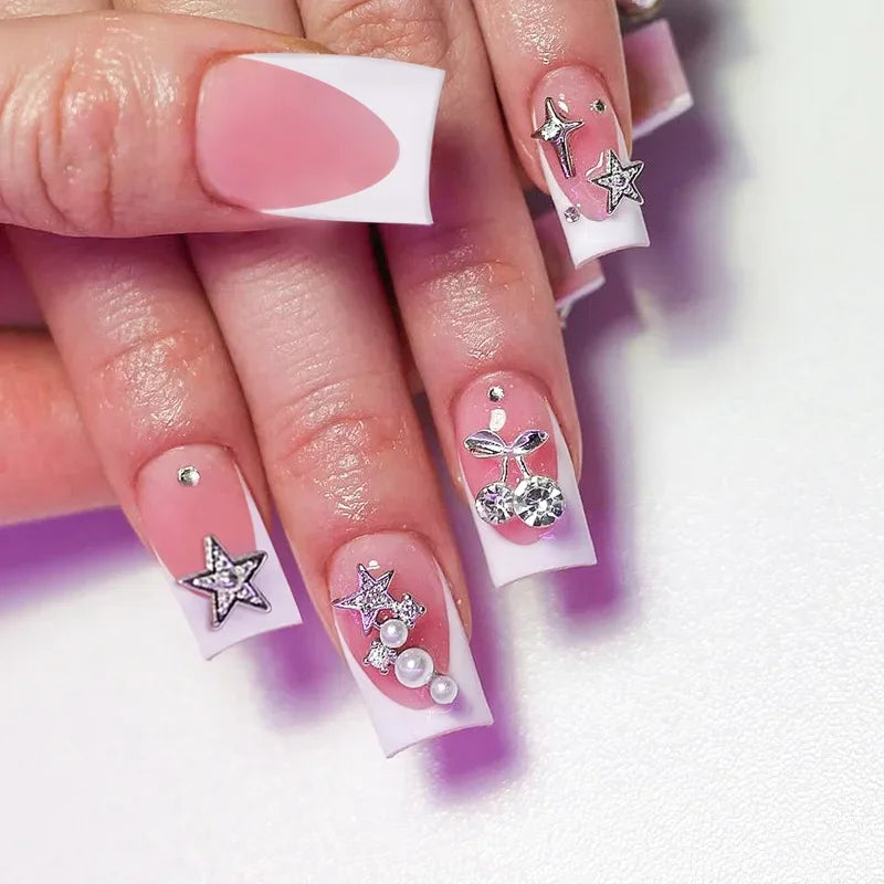 Mid Long Pink Leopard Press-On Nails with Bow