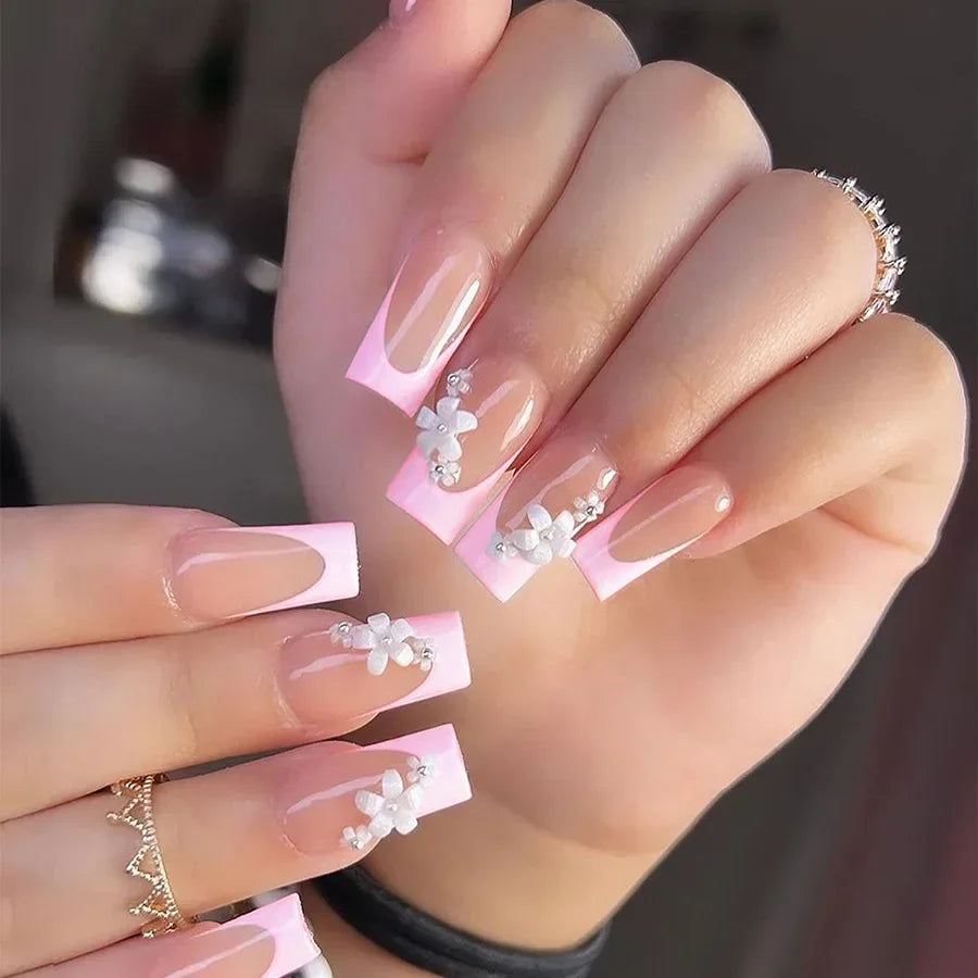 Mid Long Pink Leopard Press-On Nails with Bow