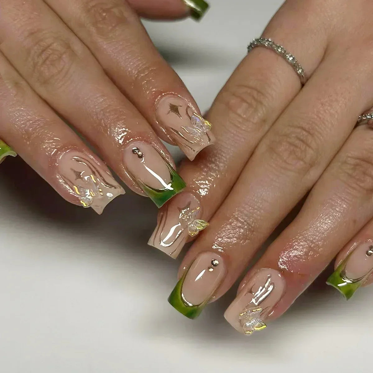 Mid Long Pink Leopard Press-On Nails with Bow