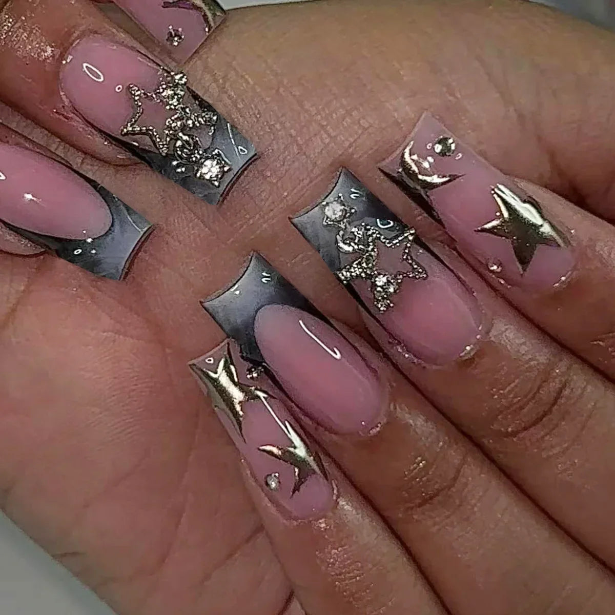 Mid Long Pink Leopard Press-On Nails with Bow