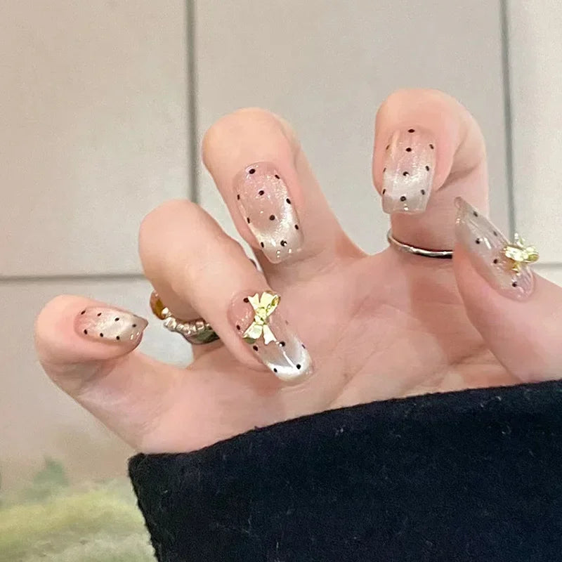 Mid Long Pink Leopard Press-On Nails with Bow