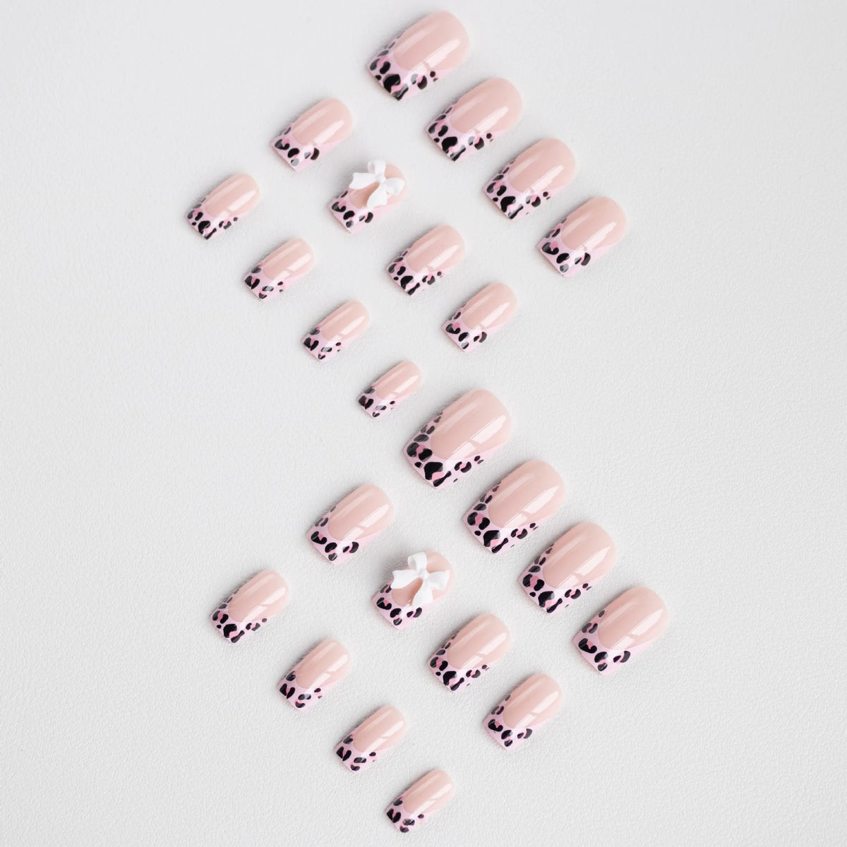 Mid Long Pink Leopard Press-On Nails with Bow