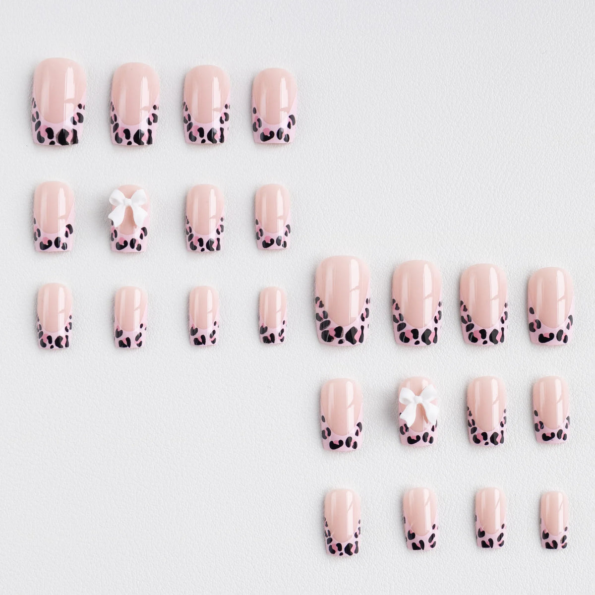Mid Long Pink Leopard Press-On Nails with Bow